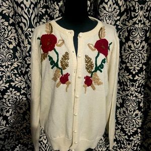 Vintage Cervelle Sweater with Embroidered Flowers